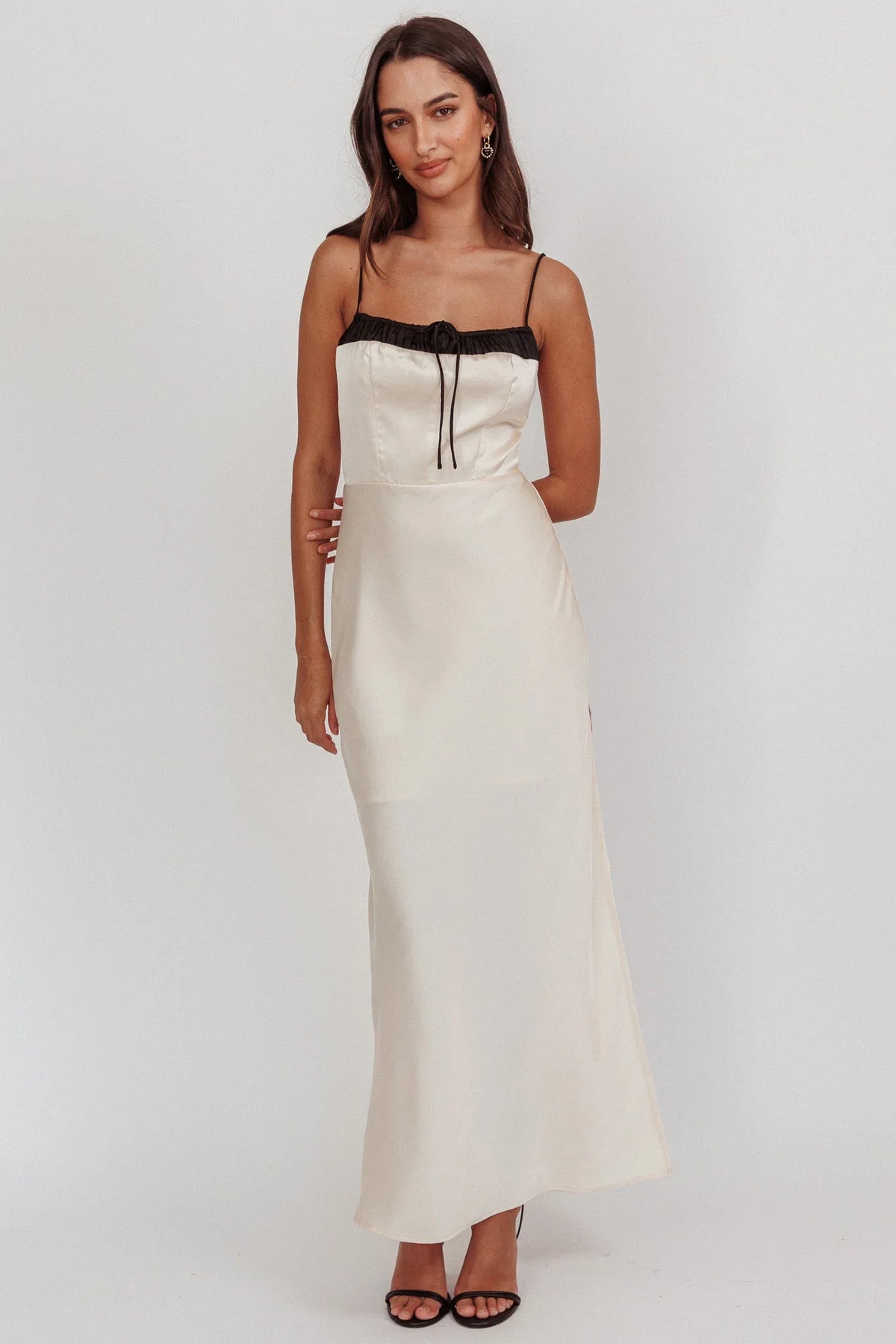 Tomorrow's Love Gathered Bow Neckline Maxi Dress Oyster