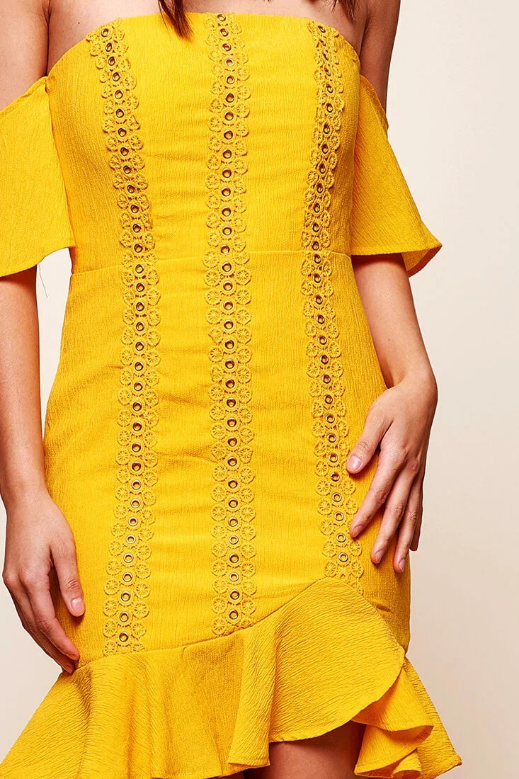 Natalia Off Shoulder Ruffle Trim Dress Mango