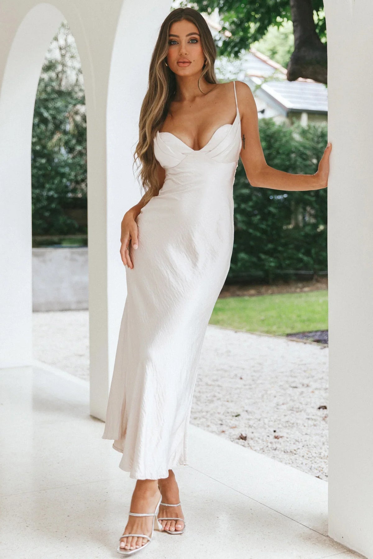 Infinity Pintuck Bust Maxi Dress Champagne