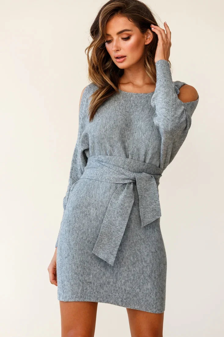 Sorry, Honey Cold Shoulder Knit Dress Grey