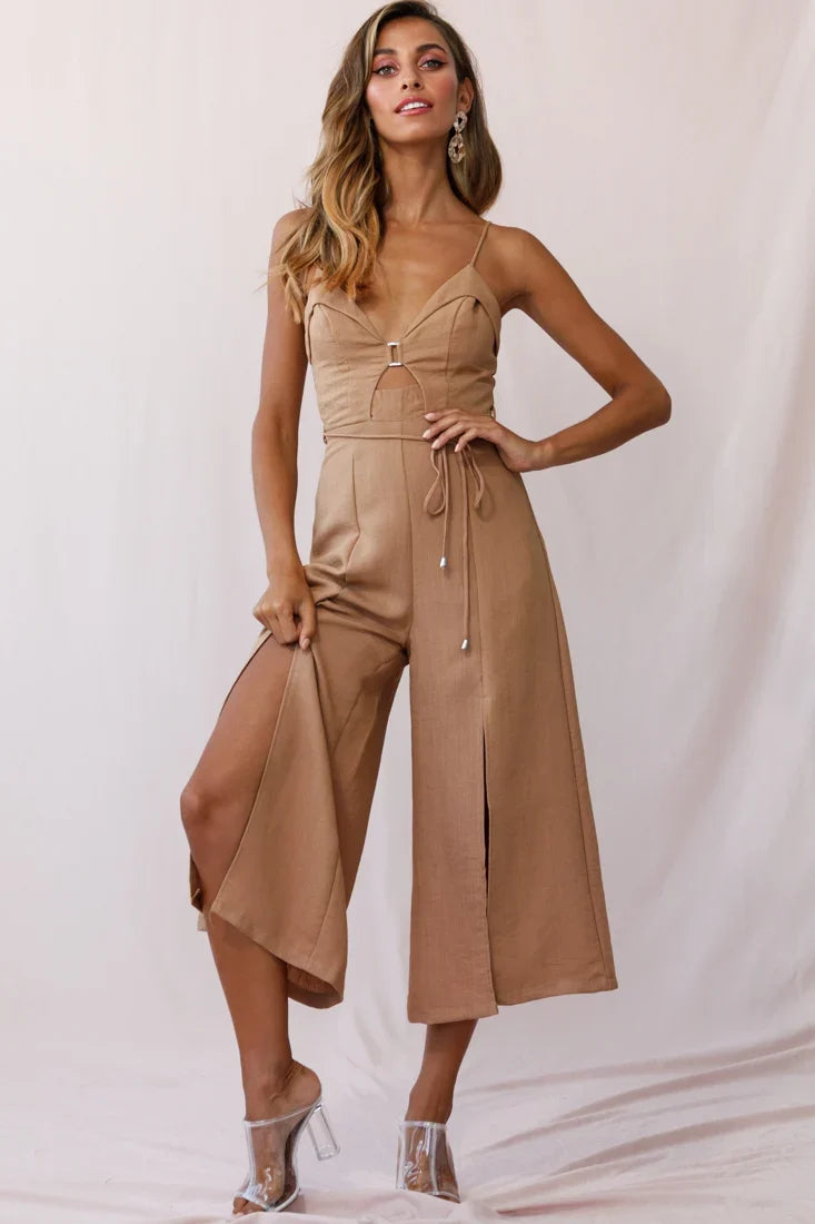 Charlie Structured Wide Leg Jumpsuit Tan