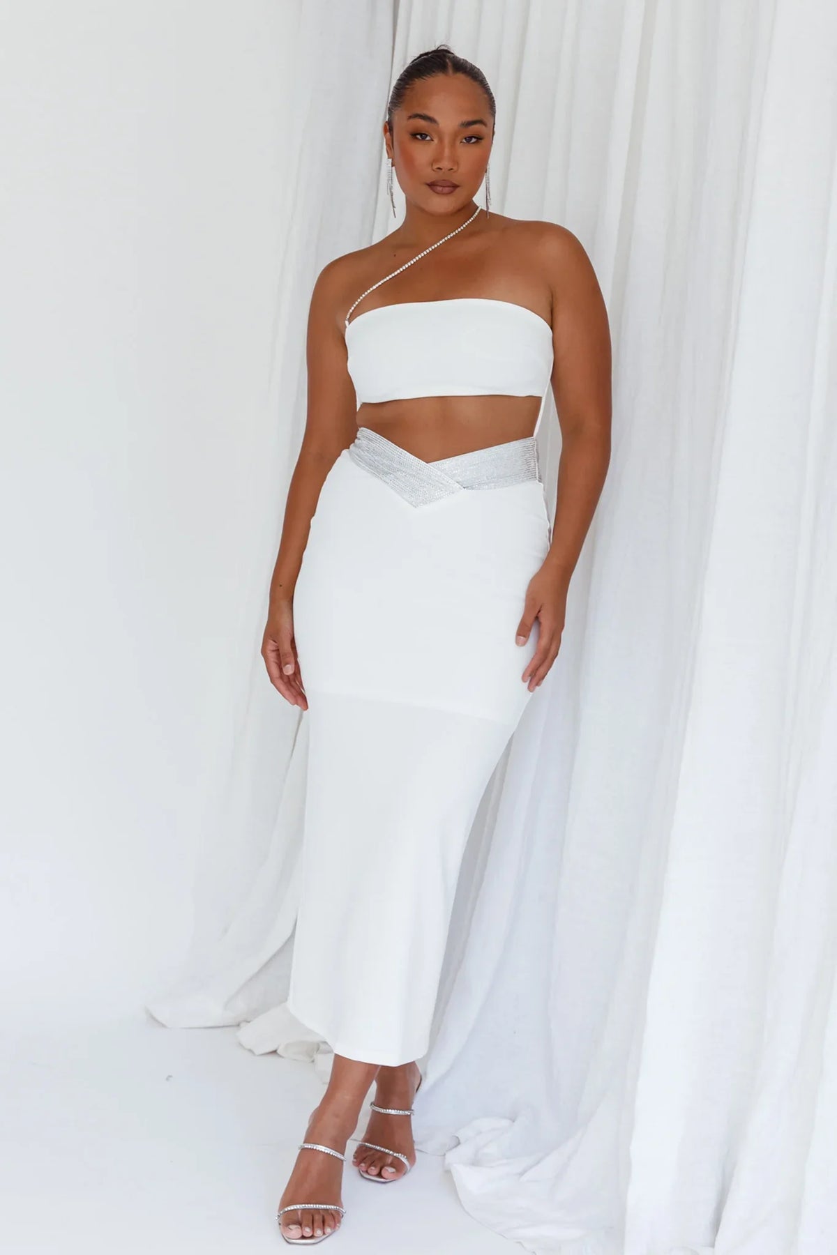 Megyn Diamante Midi Dress White