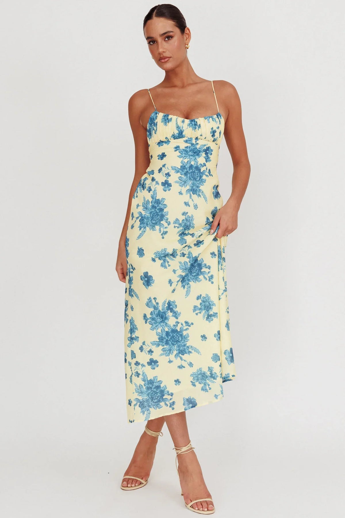 Nerida Low Back Twist Floral Maxi Dress Yellow