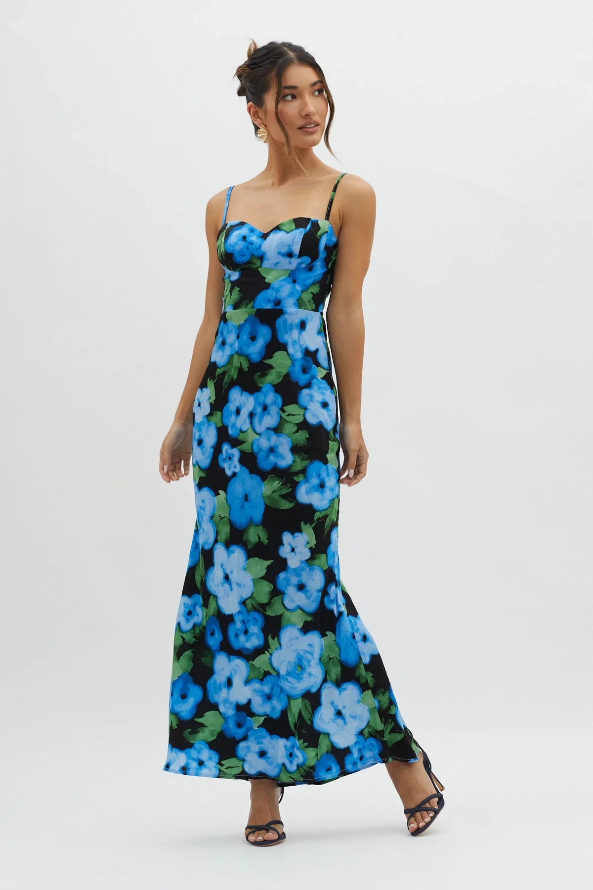 Kasha Low Back Maxi Dress Floral Blue