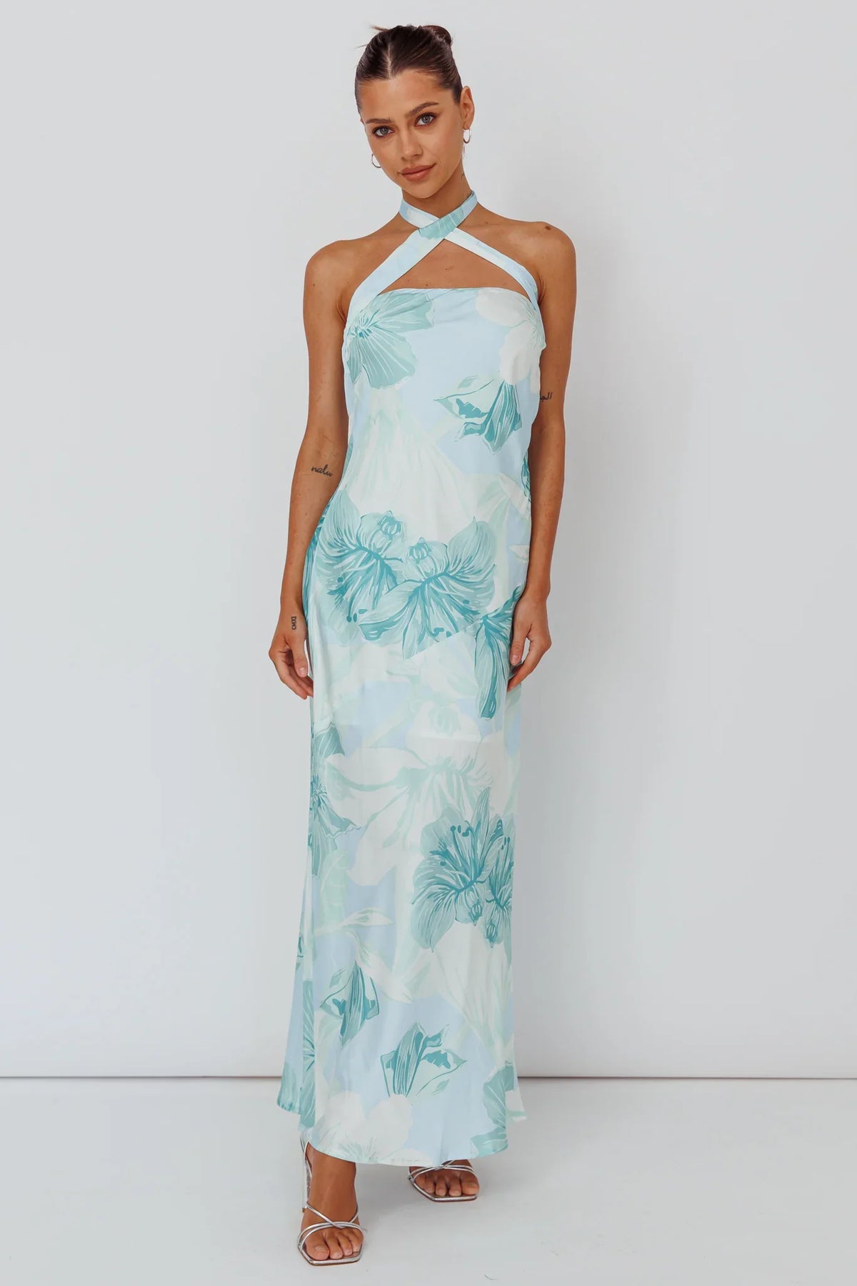 Jacquelynne Halter Cowl Back Maxi Dress Mint
