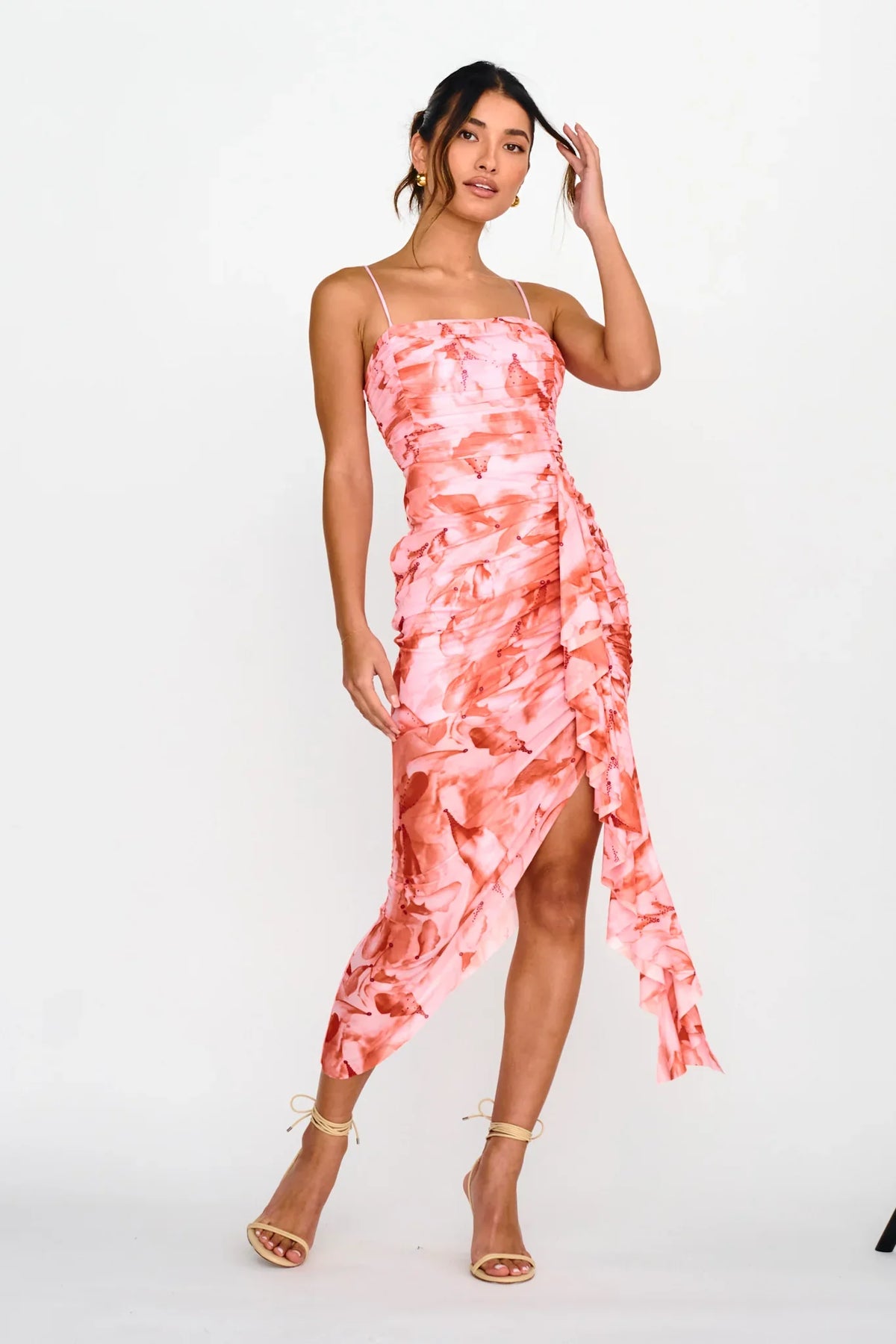 Your Destiny Ruched Asymmetrical Hem Dress Pink