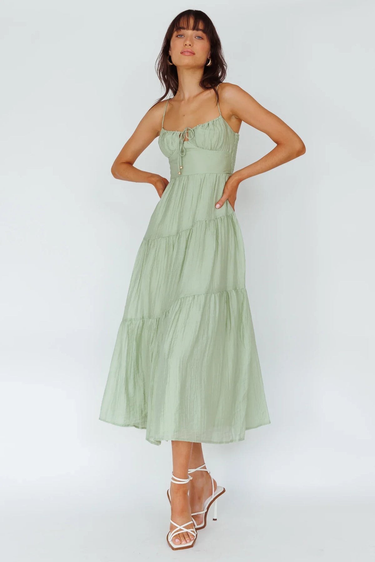 Doe Tie Bust Maxi Dress Sage