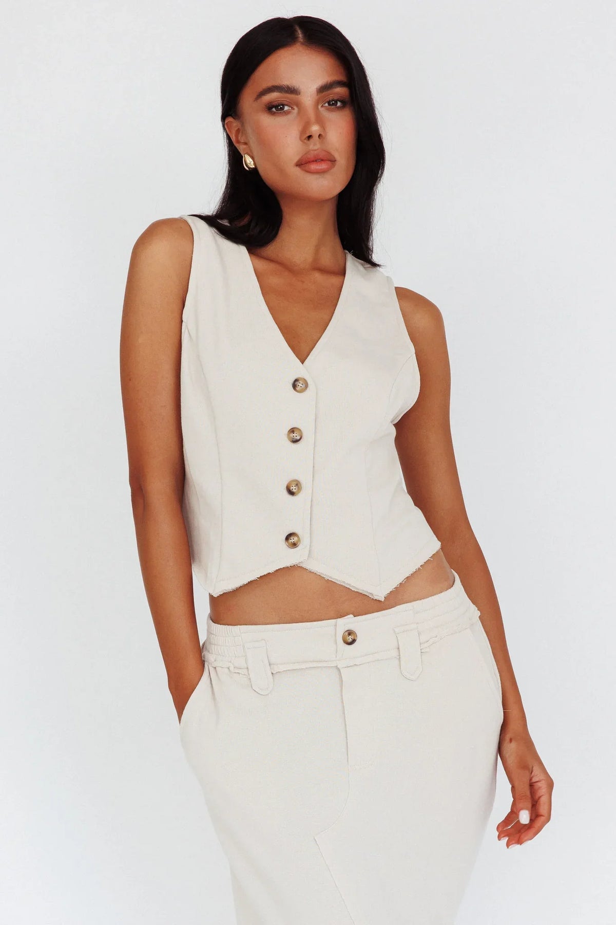 Jaina Button Front Vest Top Seashell