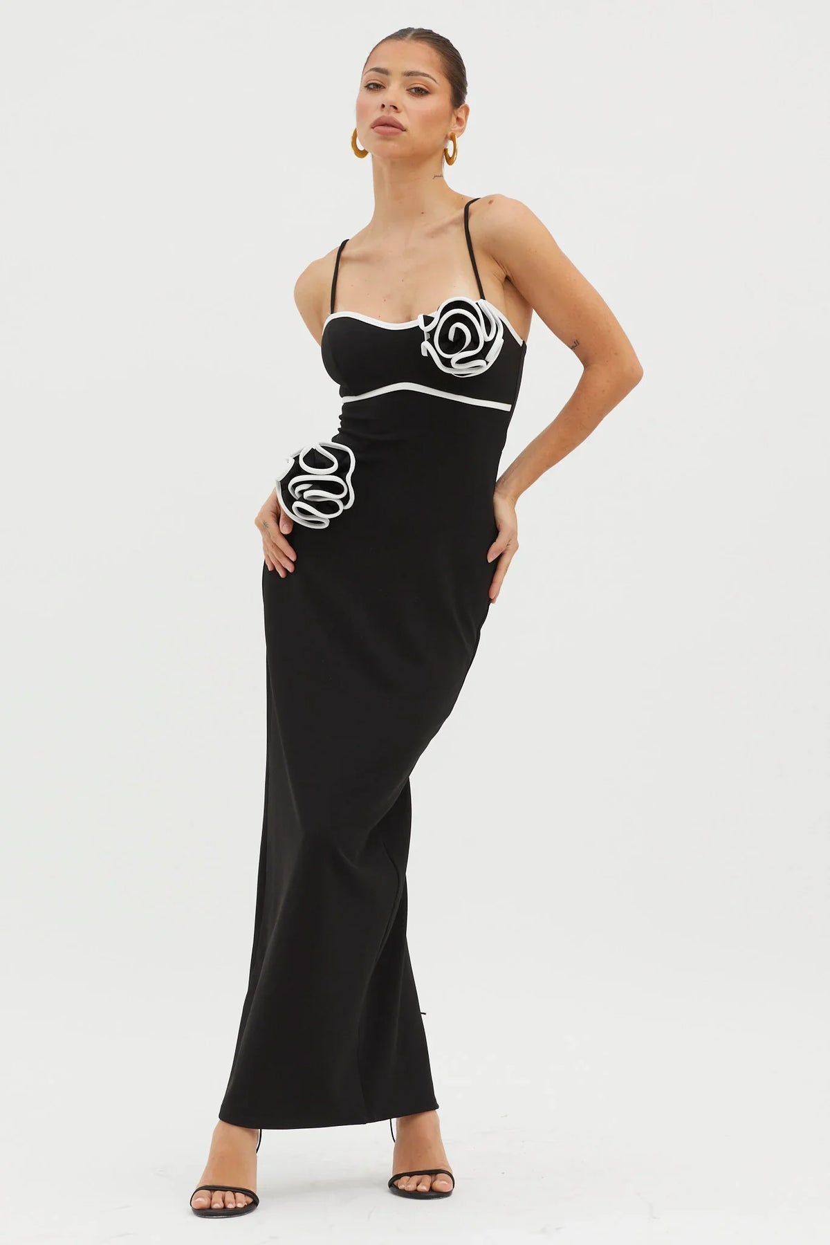 Griselda Flower Decoration Maxi Dress Black