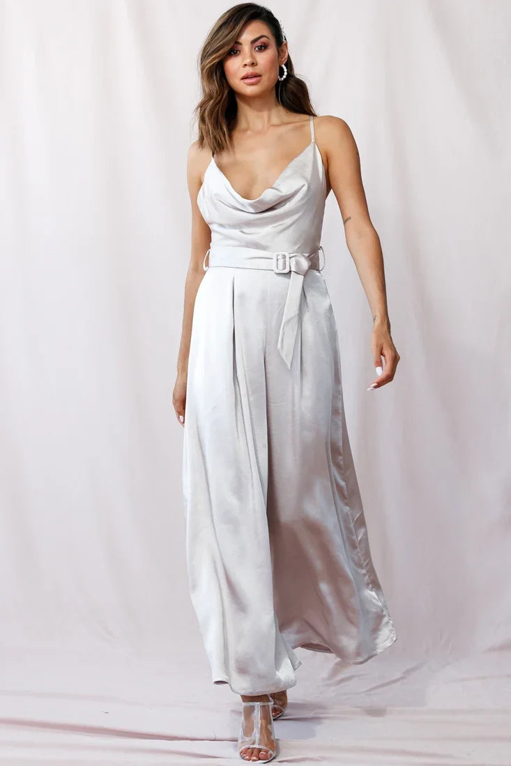 Mali Wide Leg Belted Jumpsuit Champagne