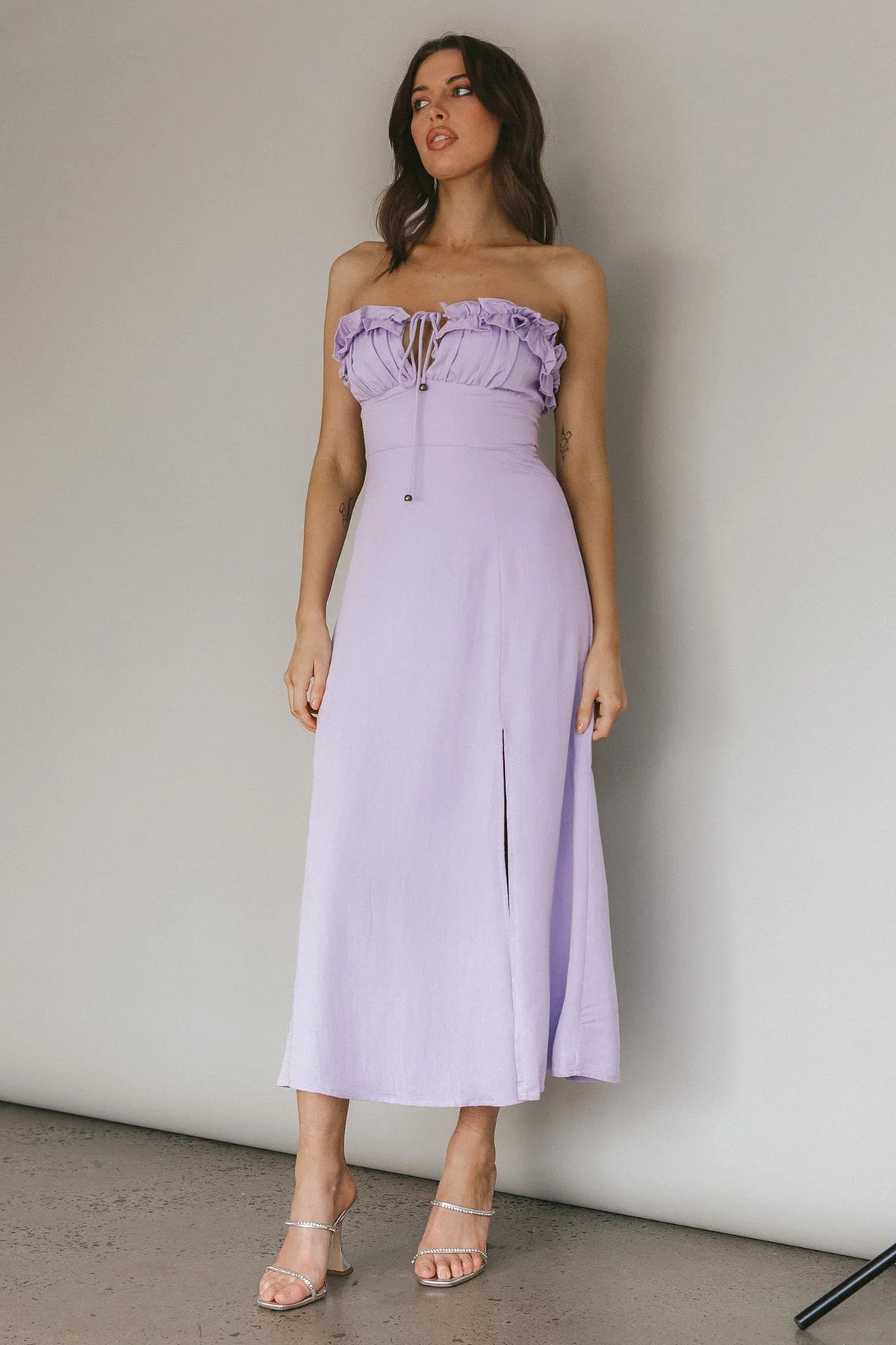 Under The Sun Tied Bust Midi Dress Lilac