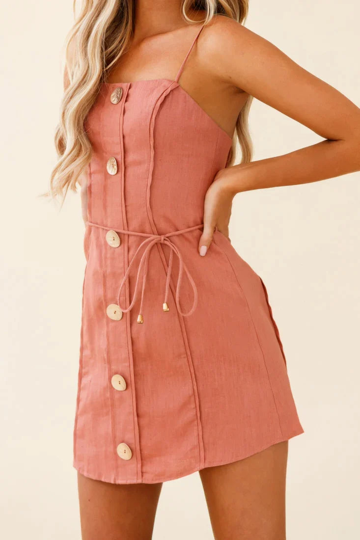 Sacramento Faux Placket Button Detail Dress Rose