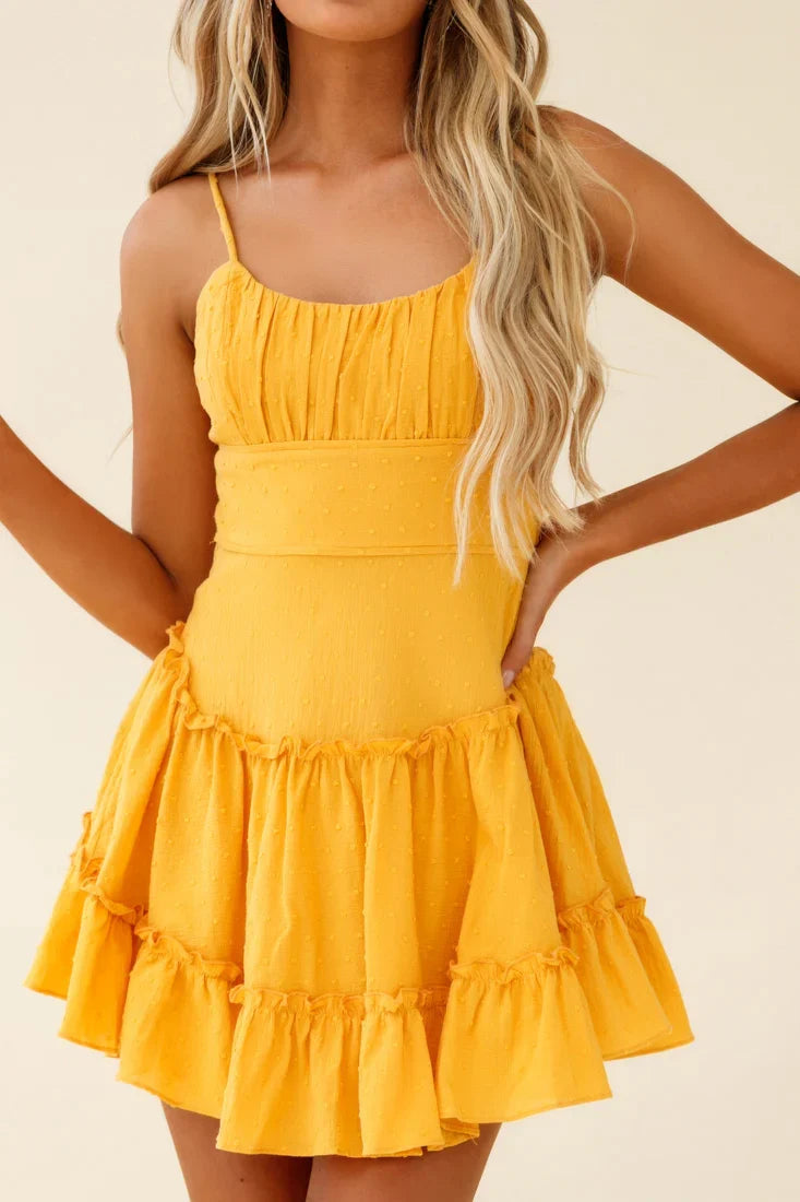 Stolen Moments Cami Strap Ruffle Dress Yellow