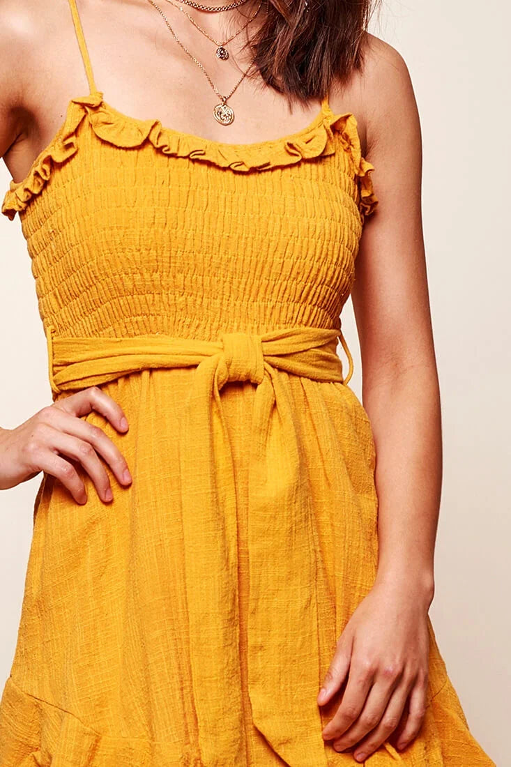 Mika Shirred Bust Swing Dress Mustard