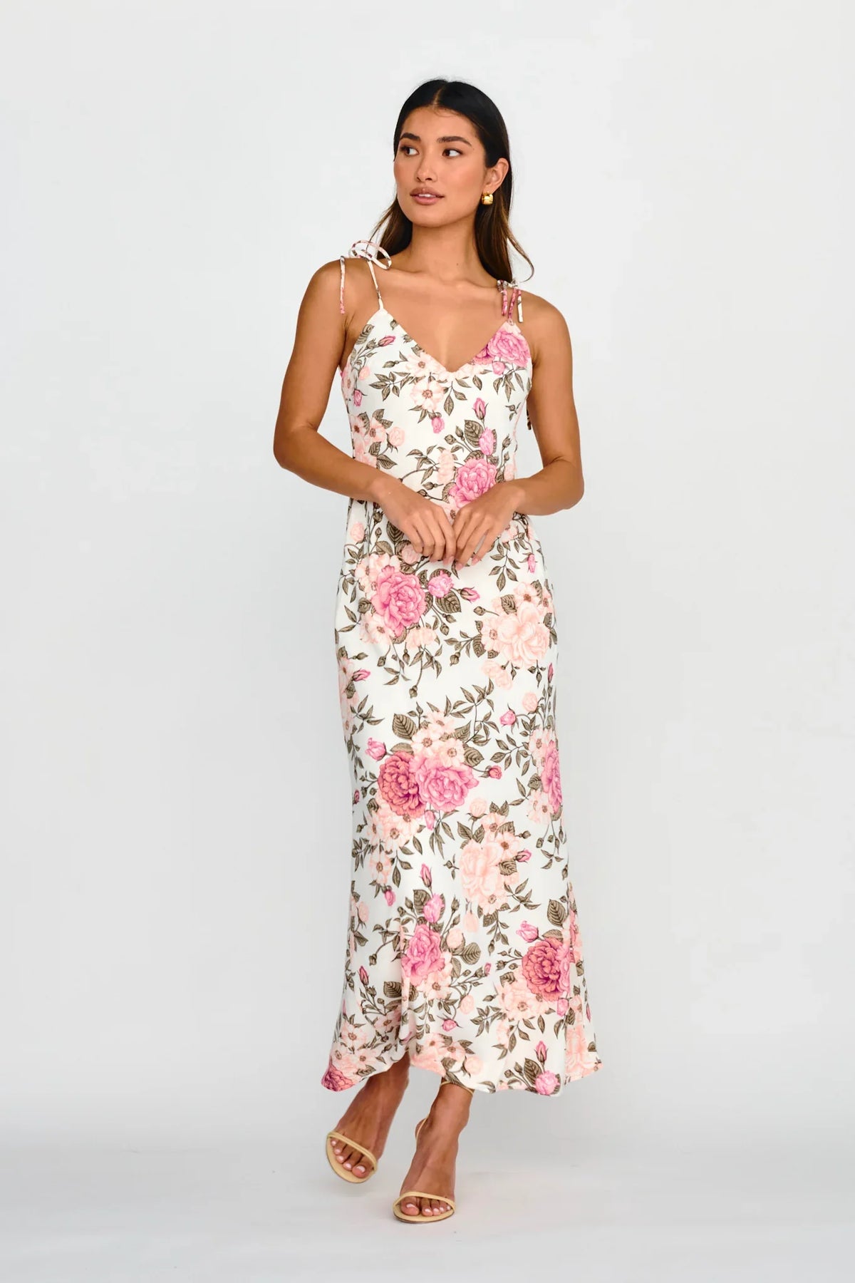 Florenze Tied Shoulder Dress Floral Pink