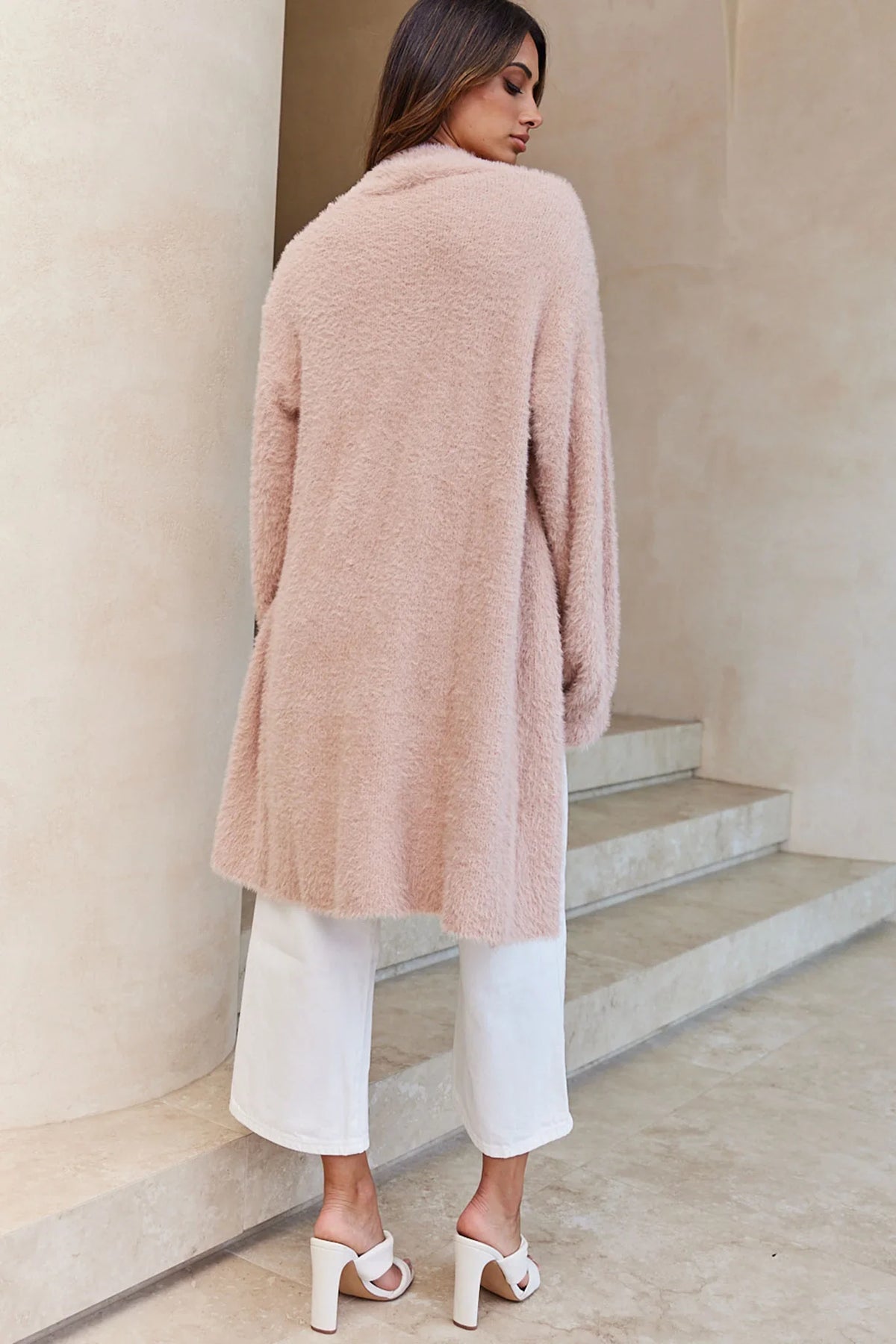 Hold The Phone Long Sleeve Fuzzy Duster Cardigan Blush
