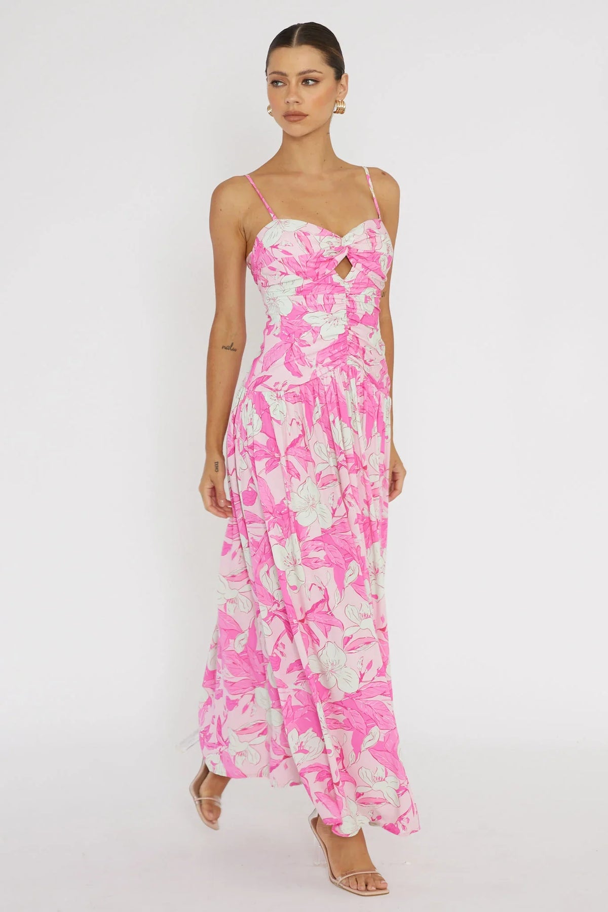 Amanie Ruched Waist Maxi Dress Pink