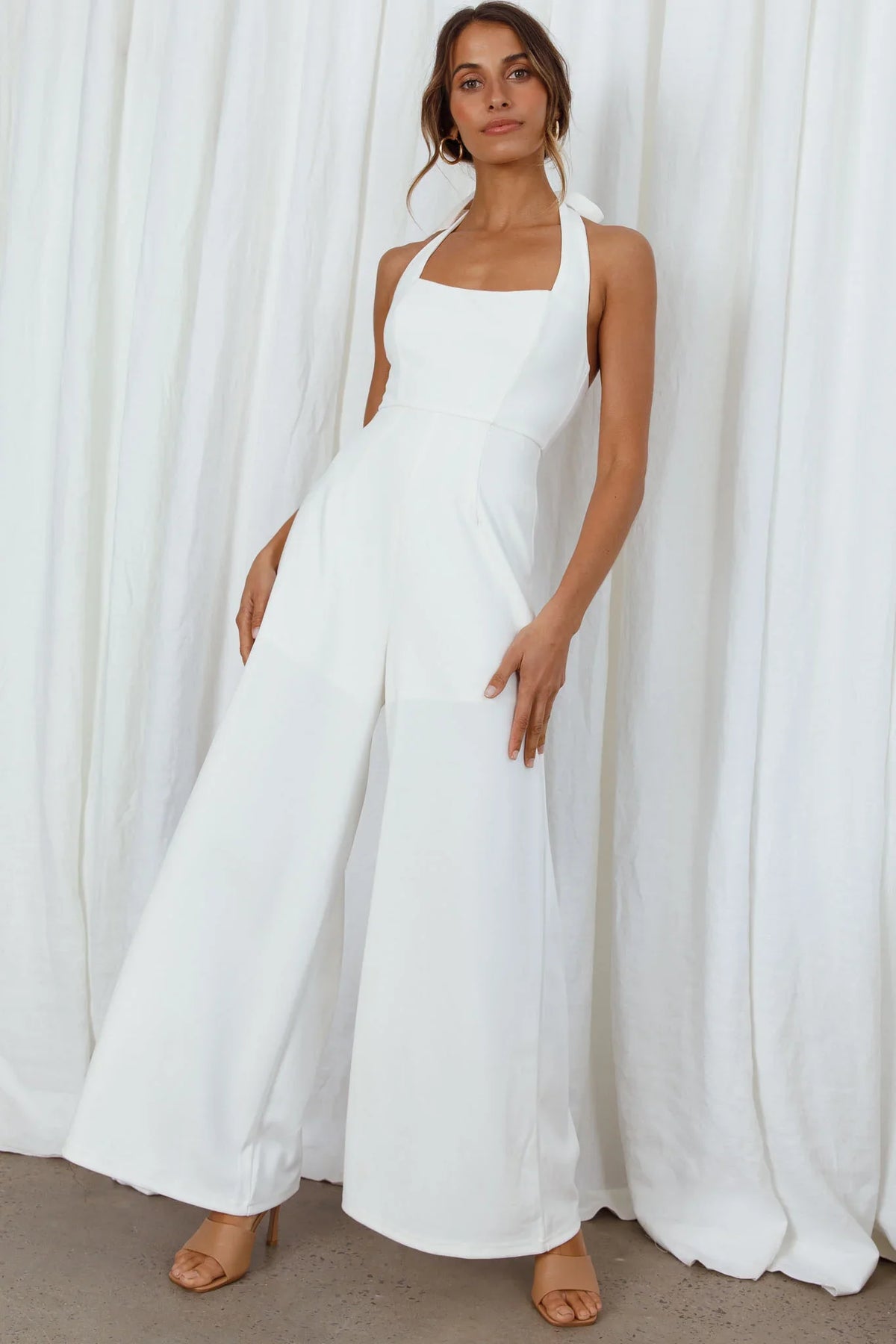Remember This Halterneck Wide Leg Jumpsuit White