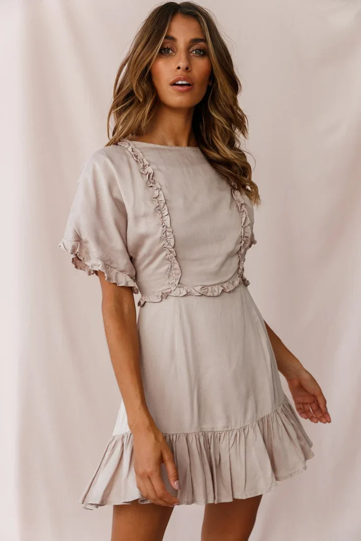 Thursday Ruffle Detail Lace-Up Back Dress Mocha