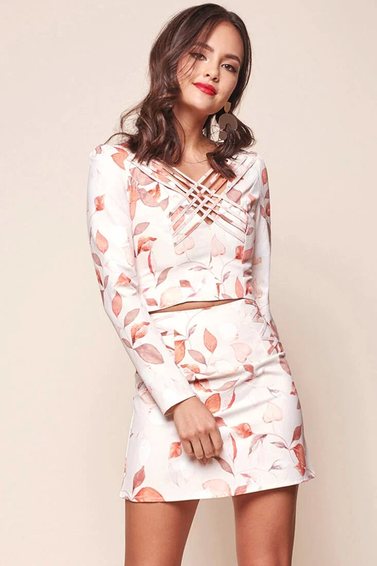 Andi Floral Print Cross Neck Top Nude