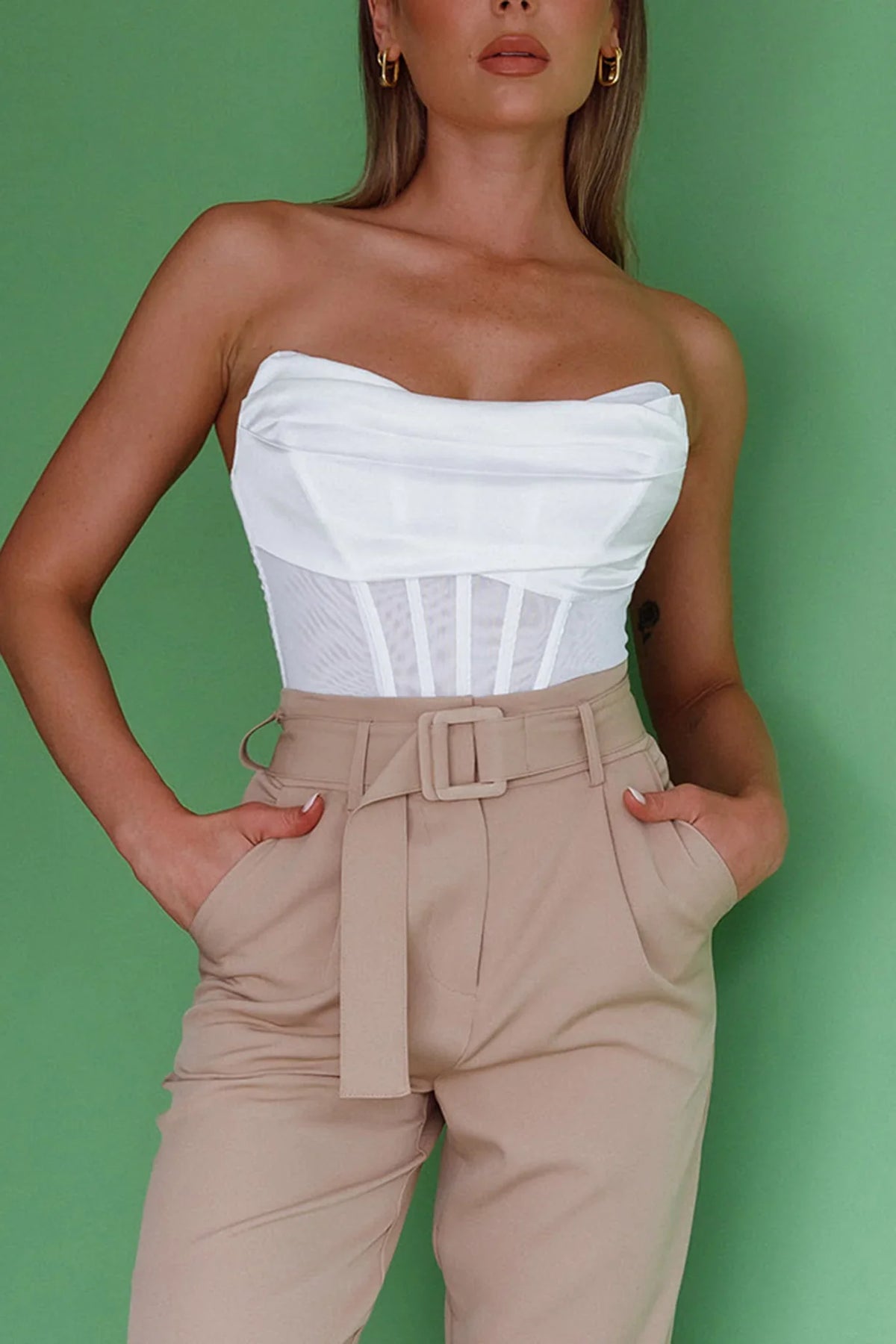 Firenze Cowl Mesh Top Off White