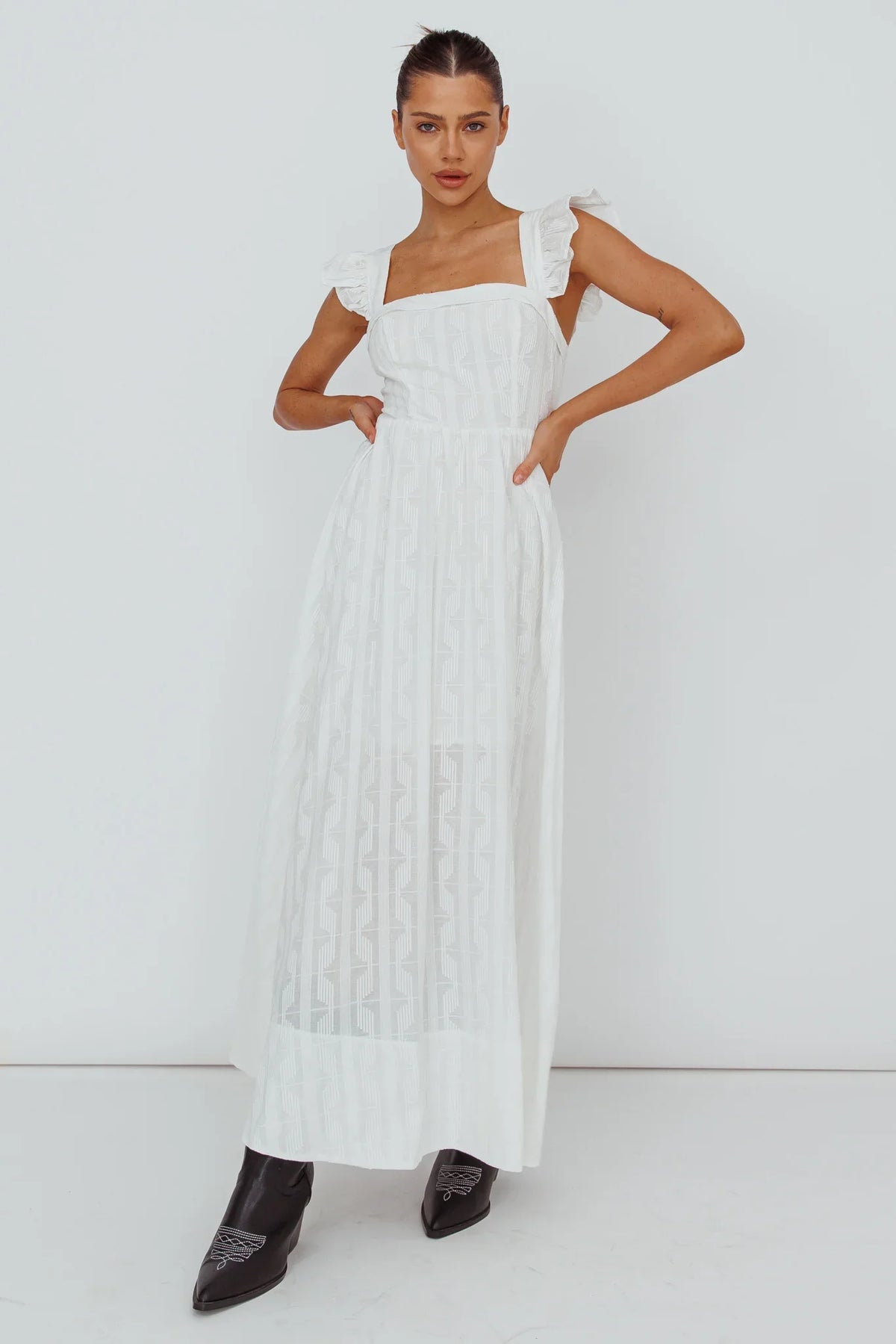 Greatest Hits Ruffle Strap Maxi Dress White