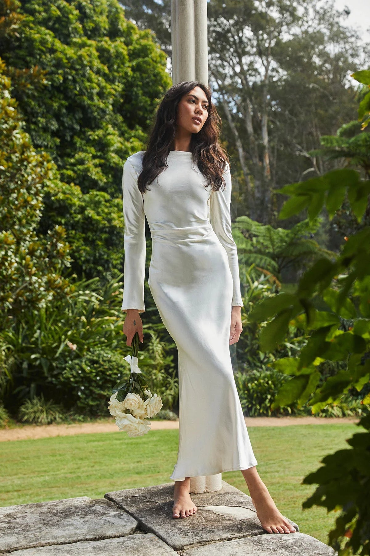 Loveland Cowl Back Midi Dress Oyster