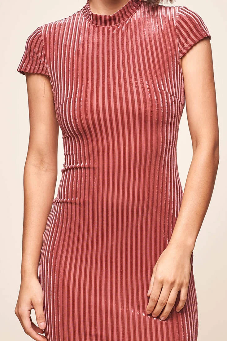 Jane Mid-Turtleneck Ribbed Bodycon Dress Rose