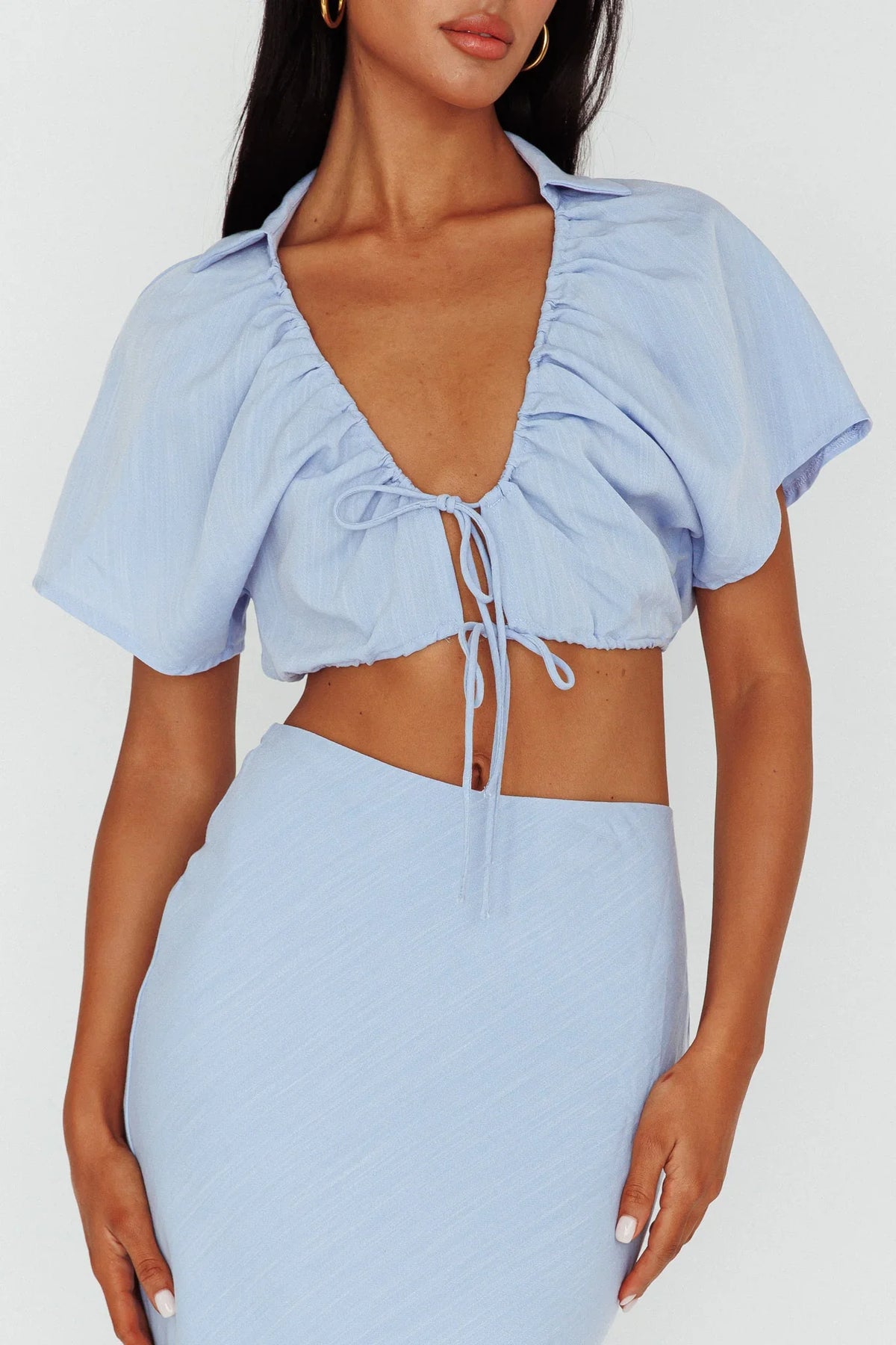Coast To Coast Tied Crop Top Blue