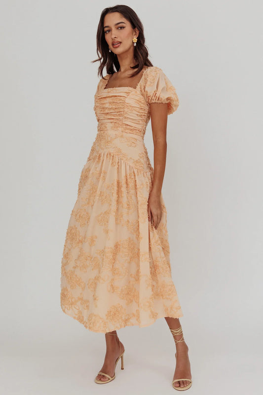 Telma Puff Sleeves Midi Dress Blush