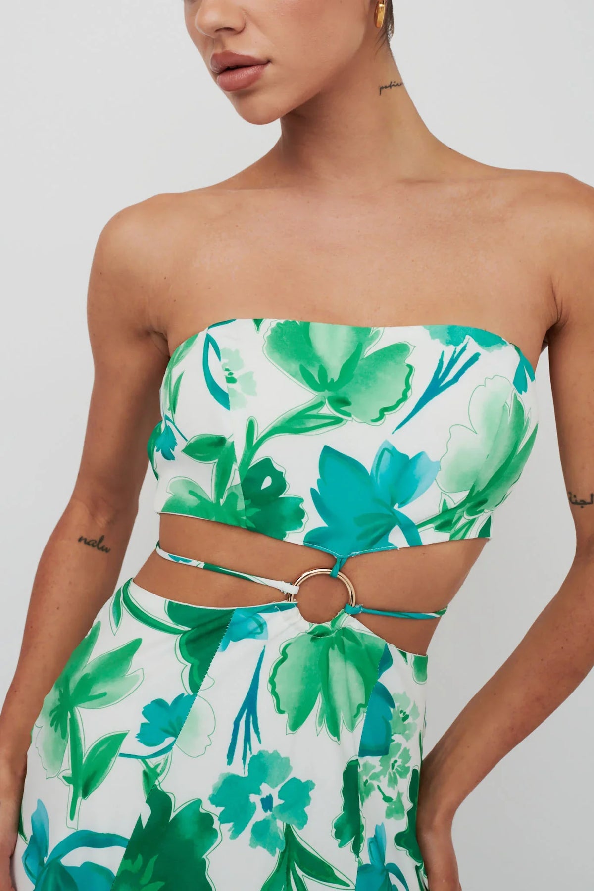 Tuscan Summers Strapless Cut-Out Midi Dress Green