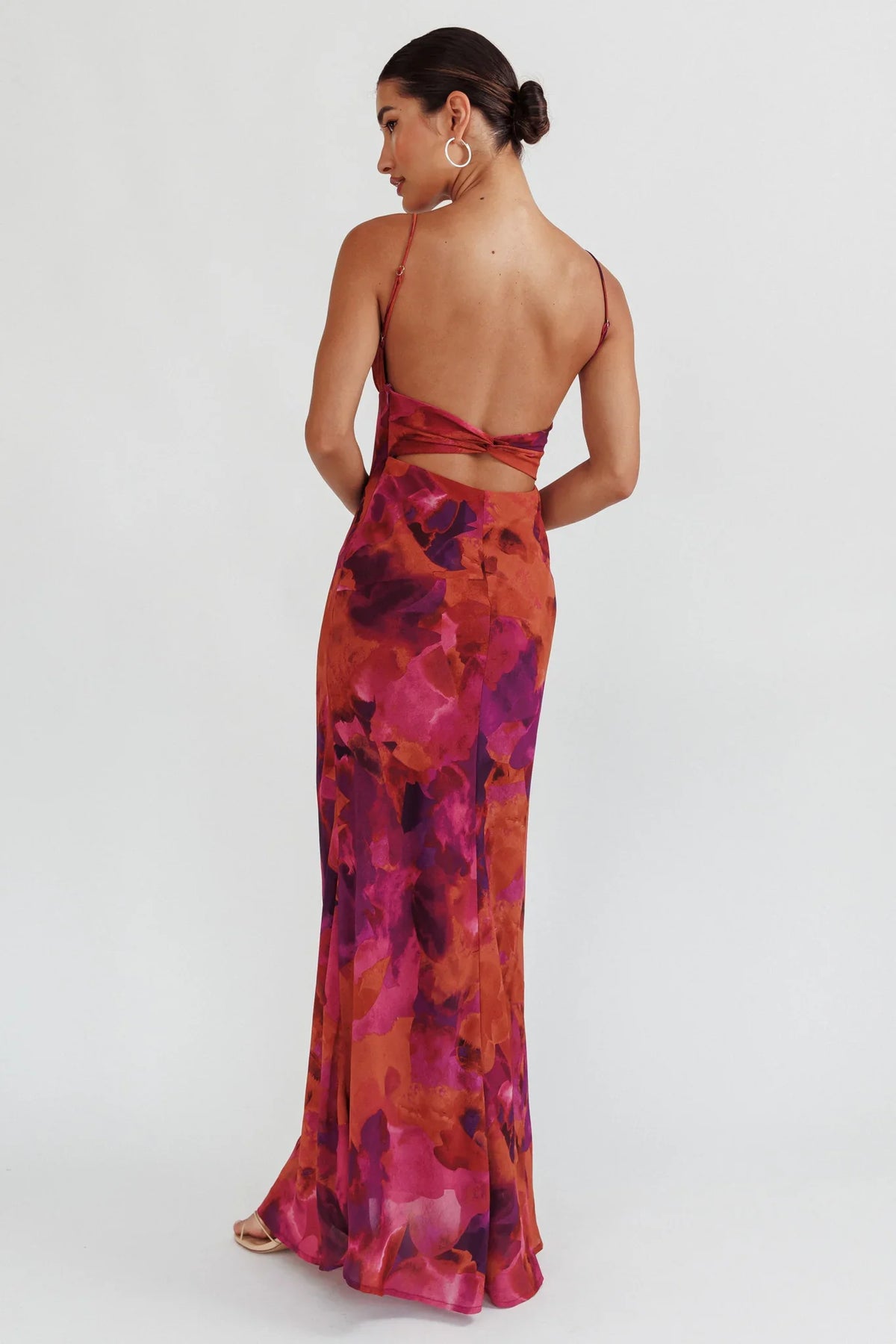Nerida Low Back Twist Maxi Dress Dark Rose