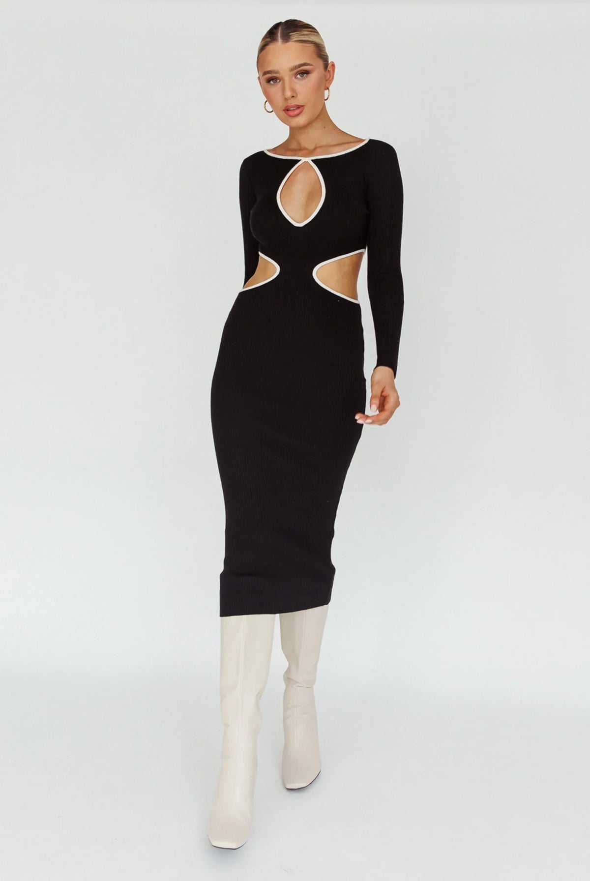 Jovie Keyhole Knit Midi Dress Black