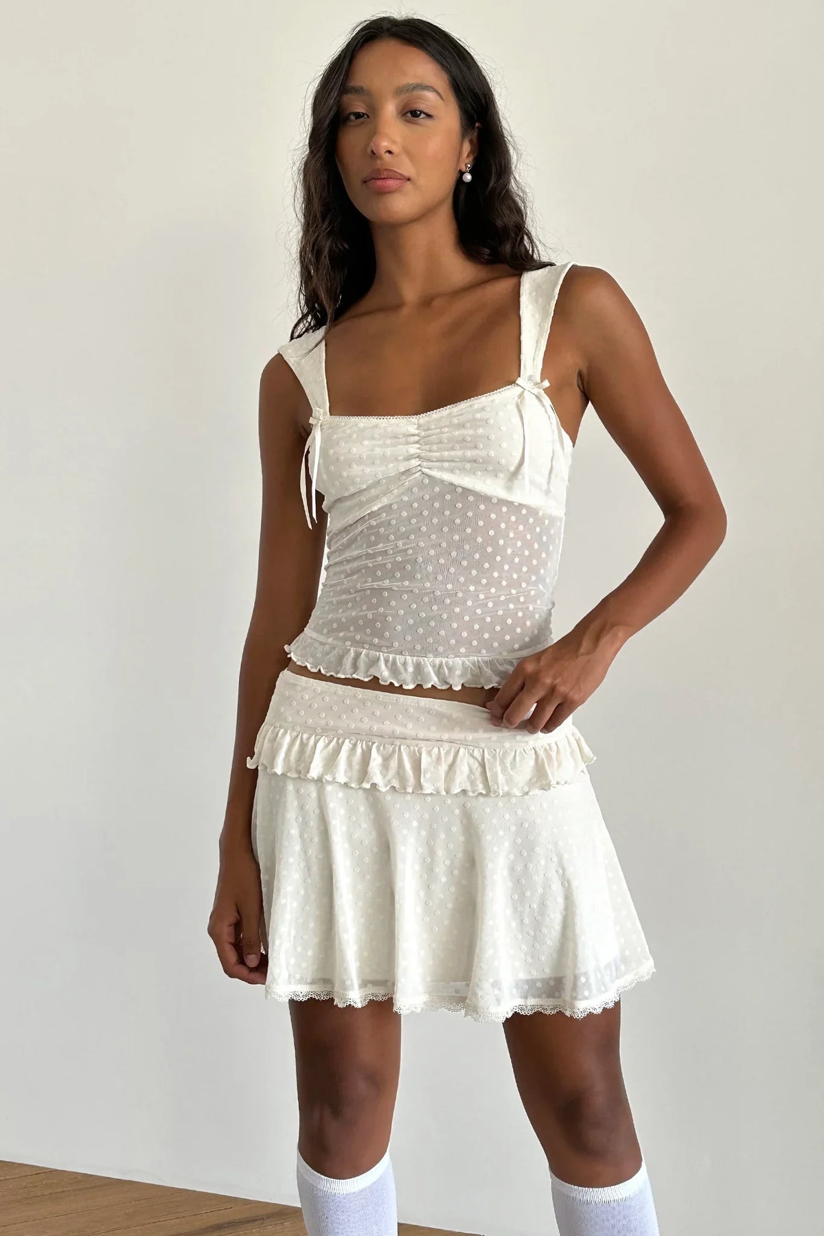 Gastri Mini Skirt In Ivory Polka Flock