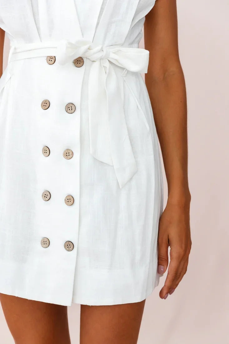 Clementine V-Neck Placket Dress White