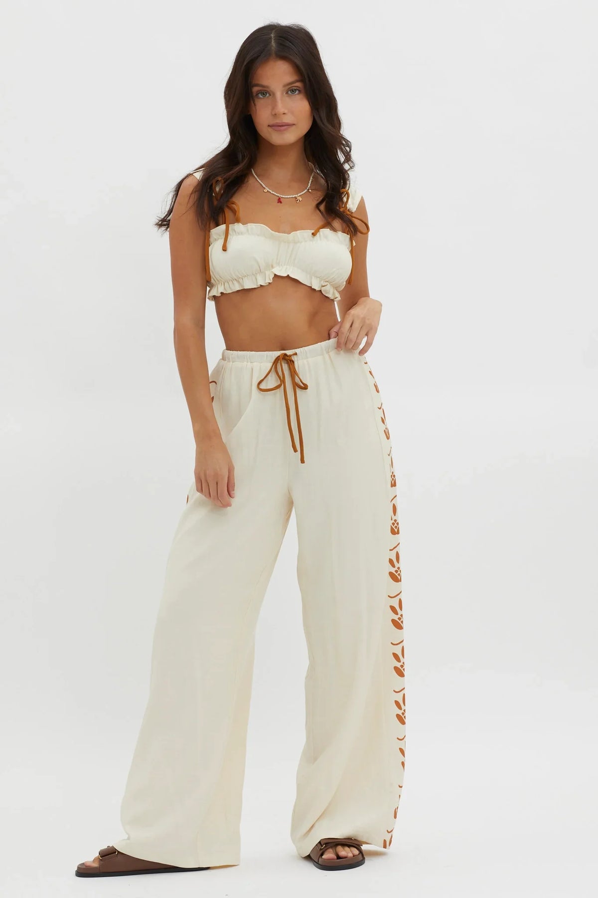Maghan Tie Strap Crop Top Beige
