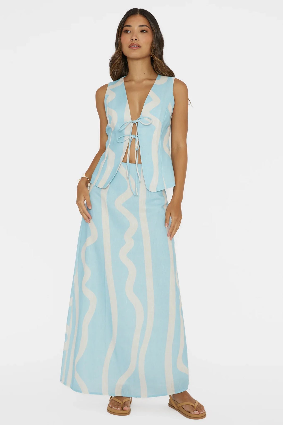 Meet Me There Tied Vest Top Abstract Blue