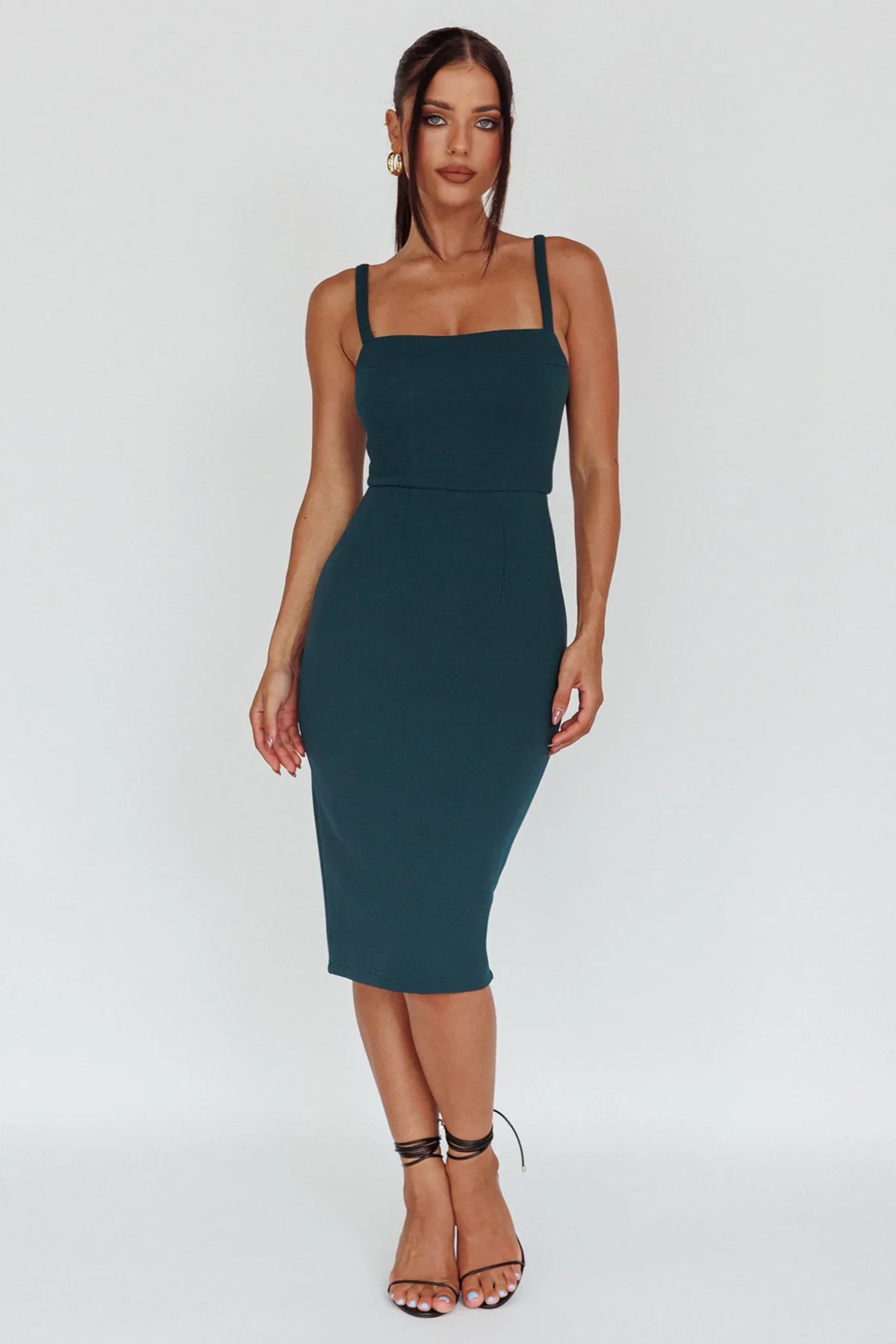 Georgia Square Neckline Midi Dress Forest Green