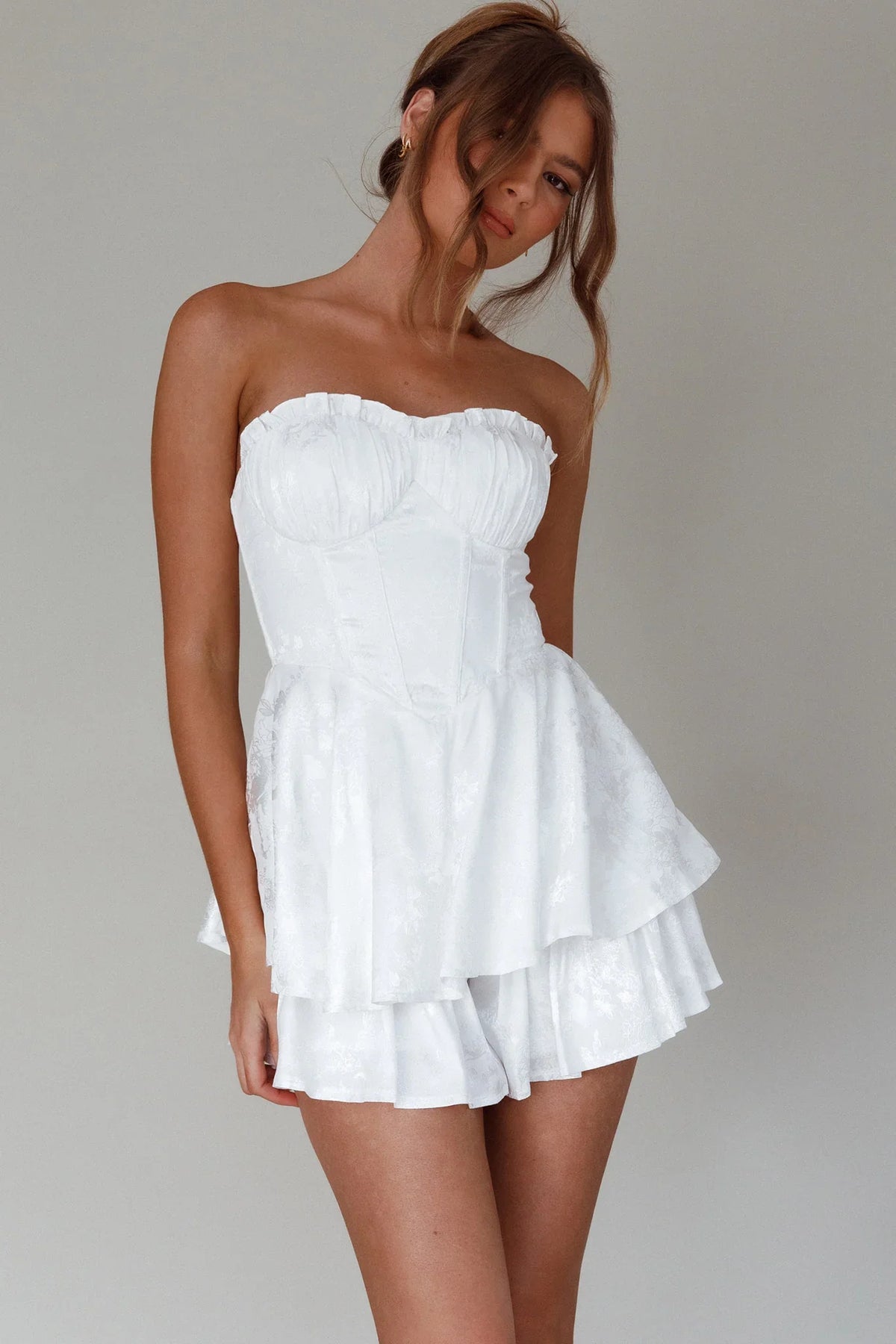 Paris Muse Gathered Bust Romper White