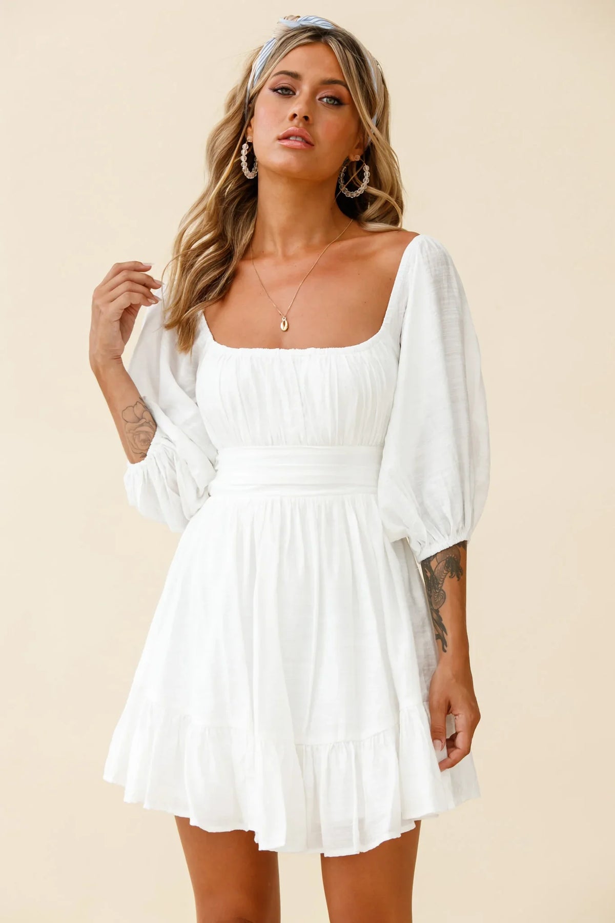 Abby Off-Shoulder Tie-Up Back Dress White