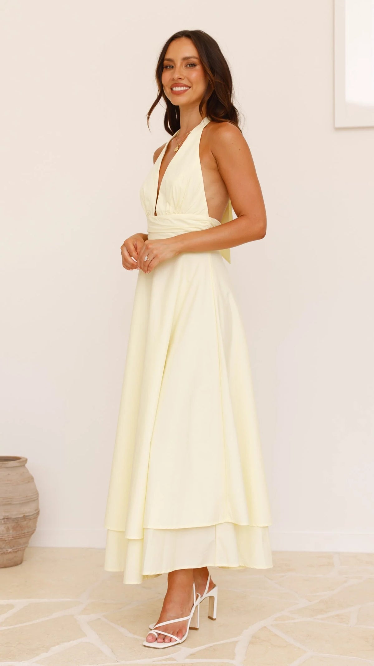 Kathy Halter Neck Maxi Dress - Lemon