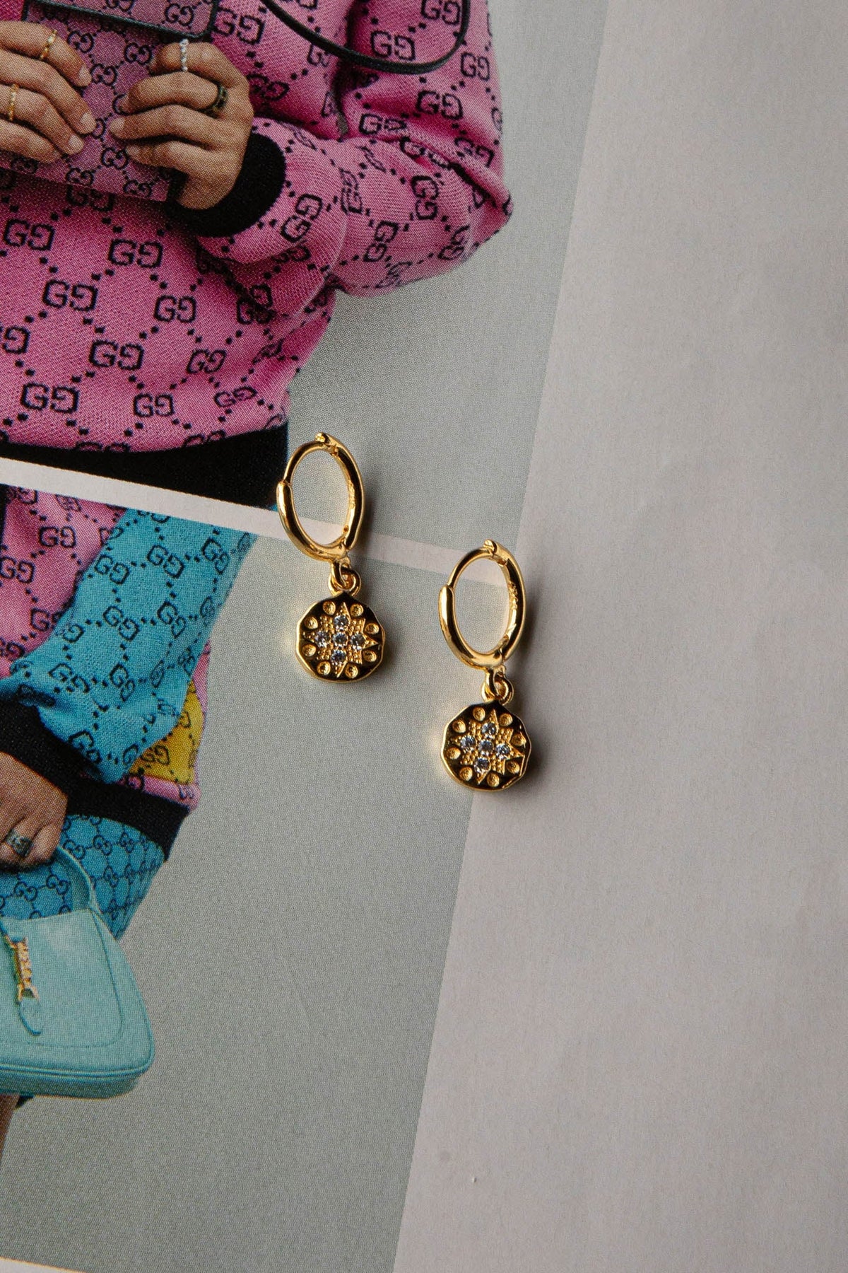 Starry Night Drop Diamante Hoop Earrings Gold