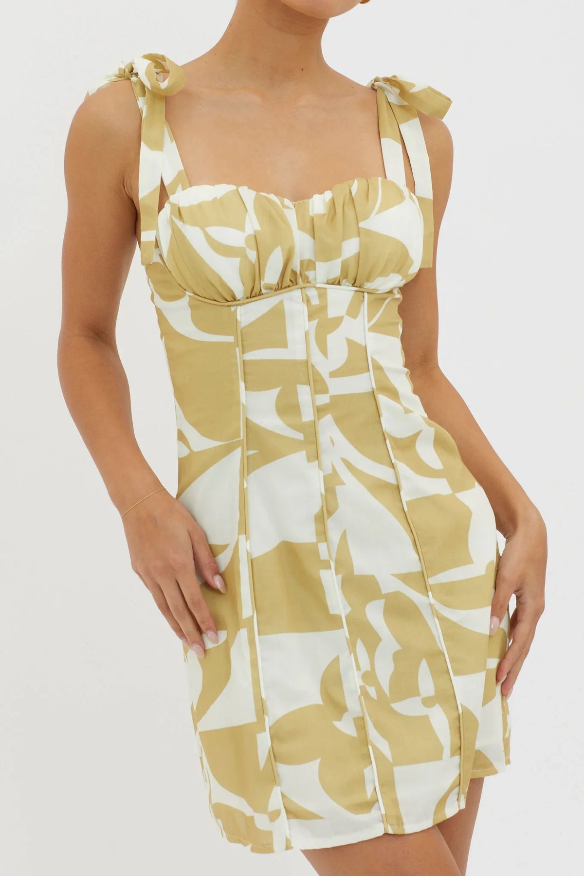 Harrison Tied Shoulder Mini Dress Print Yellow