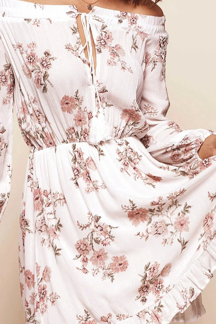 Fifi Off-Shoulder Floral Dress White