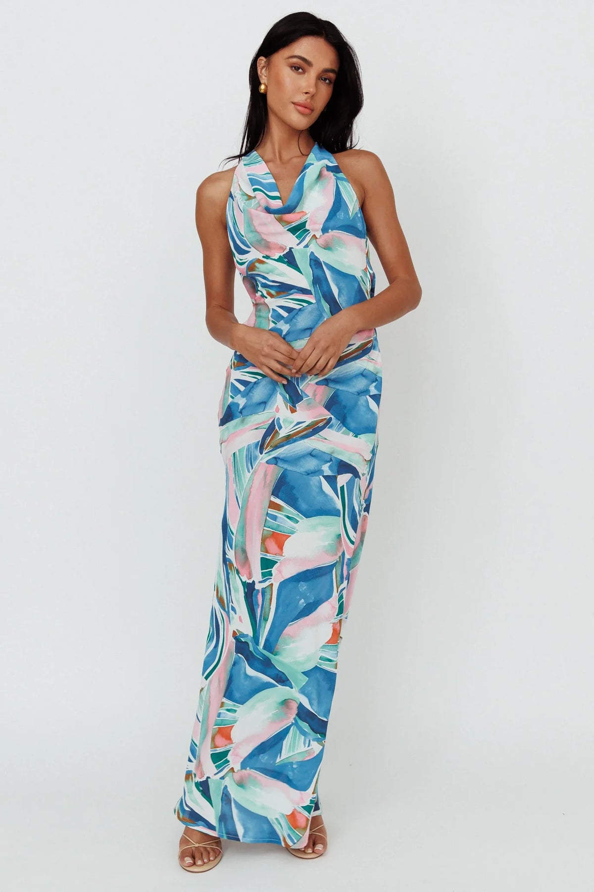 Cassiopeia Open Back Maxi Dress Abstract Blue