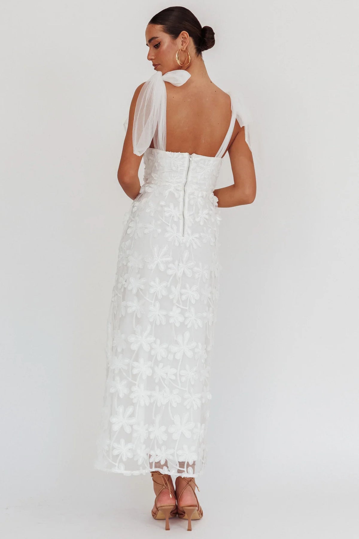Mykonos Morning Tied Shoulder Tree Maxi Dress White