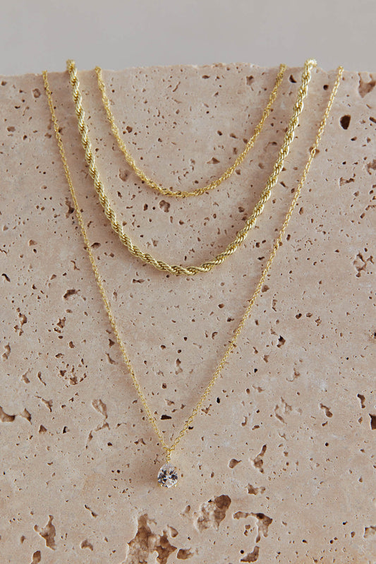 Aubrey Crystal Pendant Necklace Set Gold