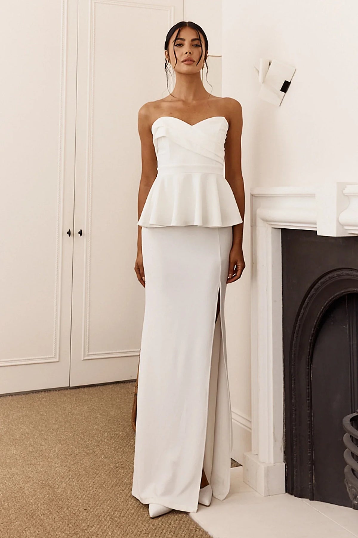 Evergrace Strapless Peplum Maxi Dress Ivory