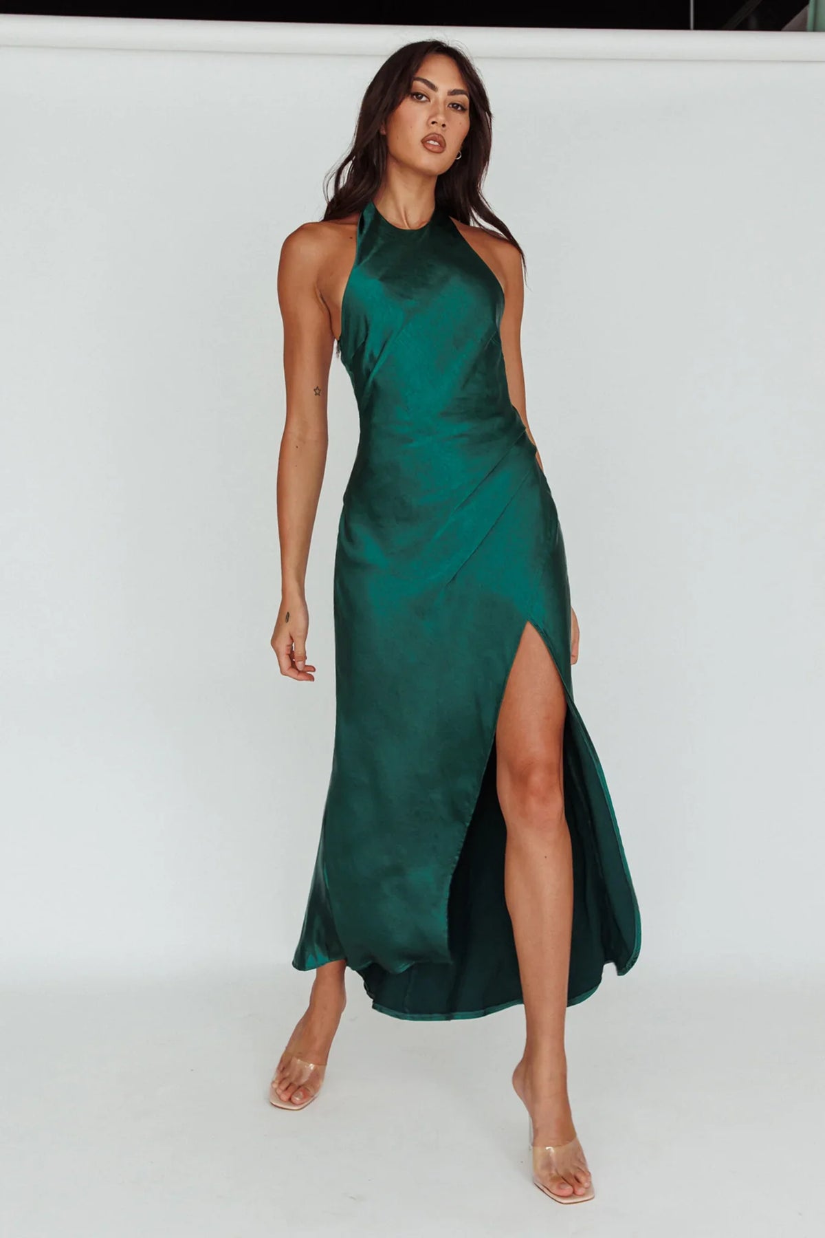 Sonoma Halterneck Faux Wrap Twist Back Maxi Dress Forest Green