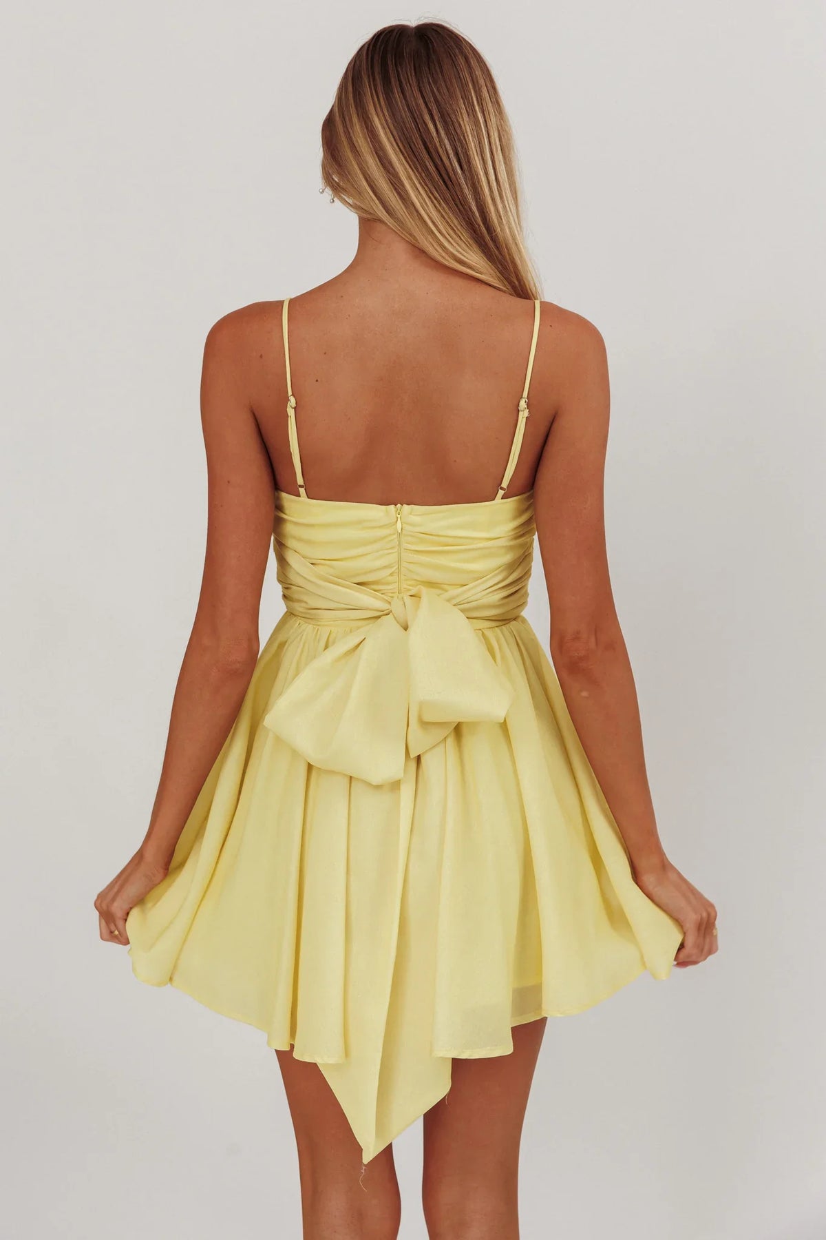 Festivity Flared Bow Floral Mini Dress Yellow